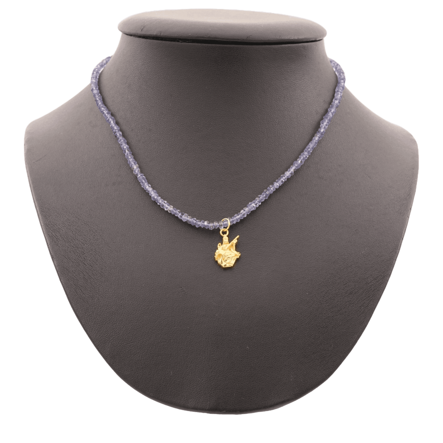 Iolite Gemstone Necklace with Veena Saraswati